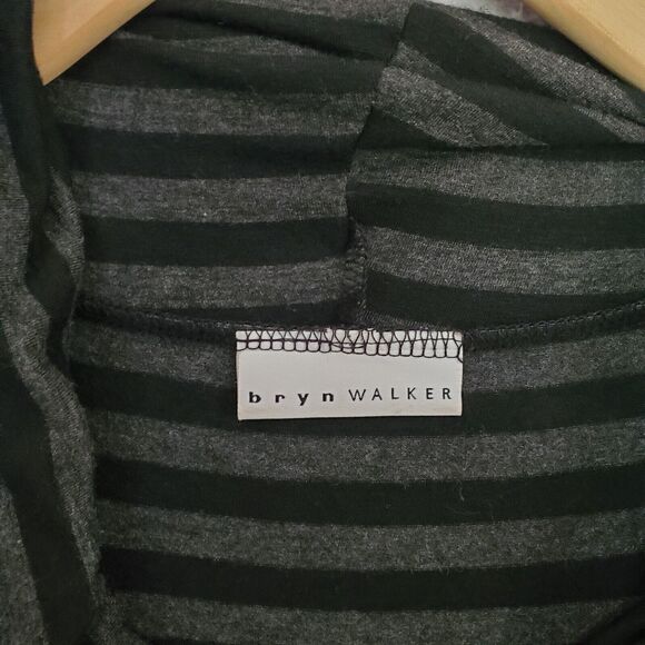 Bryn Walker Women's Gray Black Stripe Cowl Neck Lagenlook Asymmetric Dress Small - Picture 2 of 6